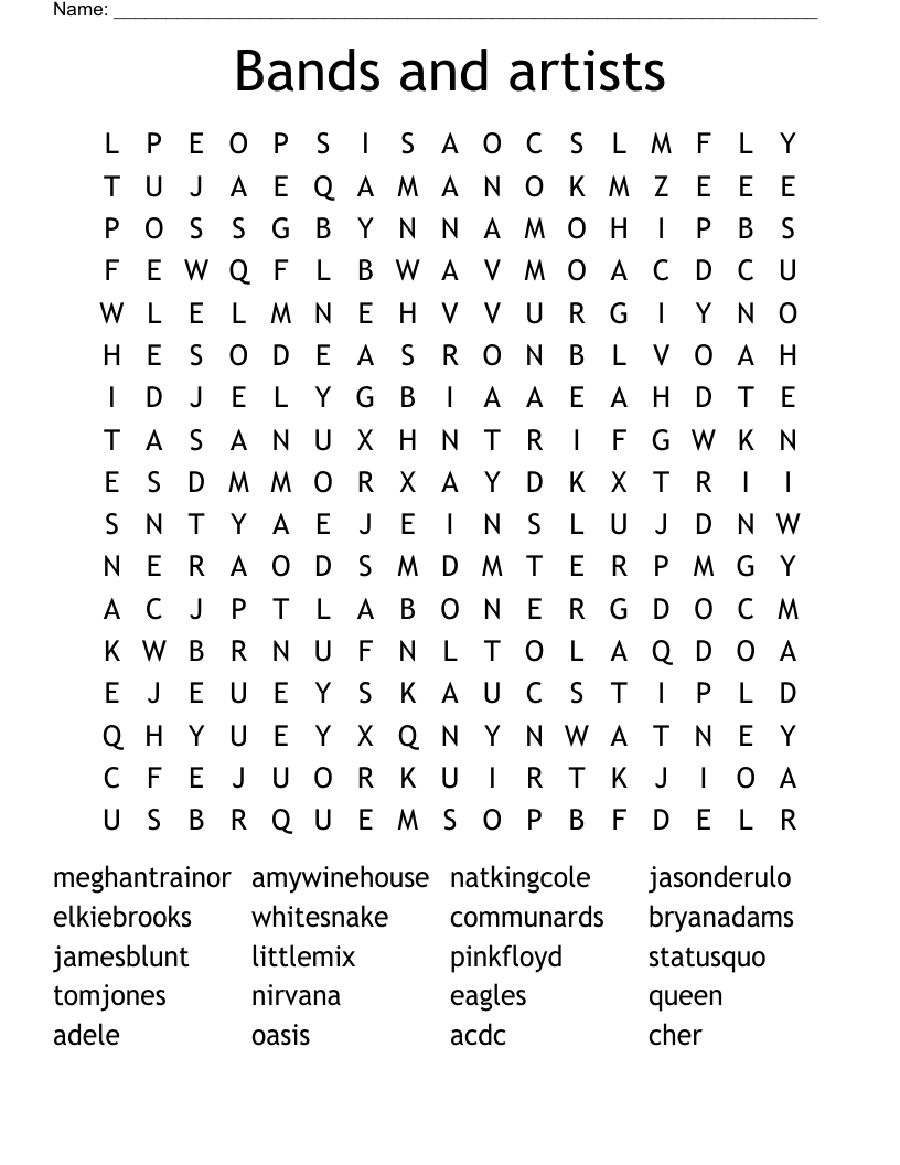 Bands and artists Word Search