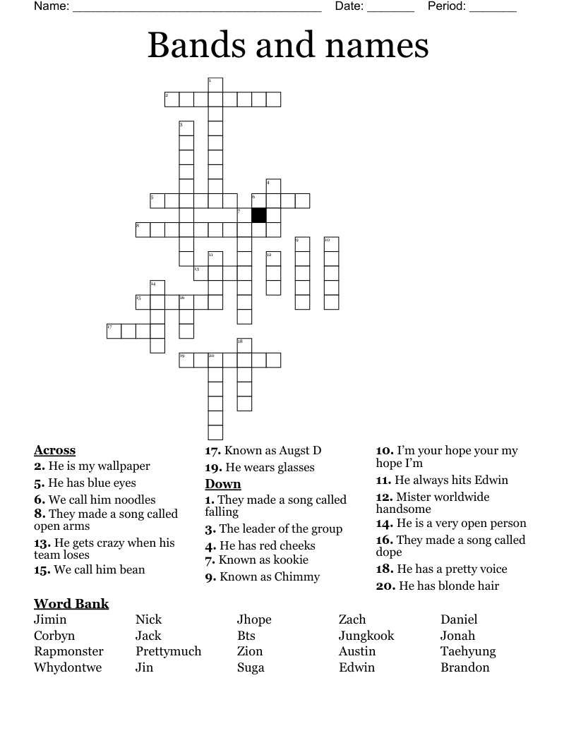 Bands and names  Crossword