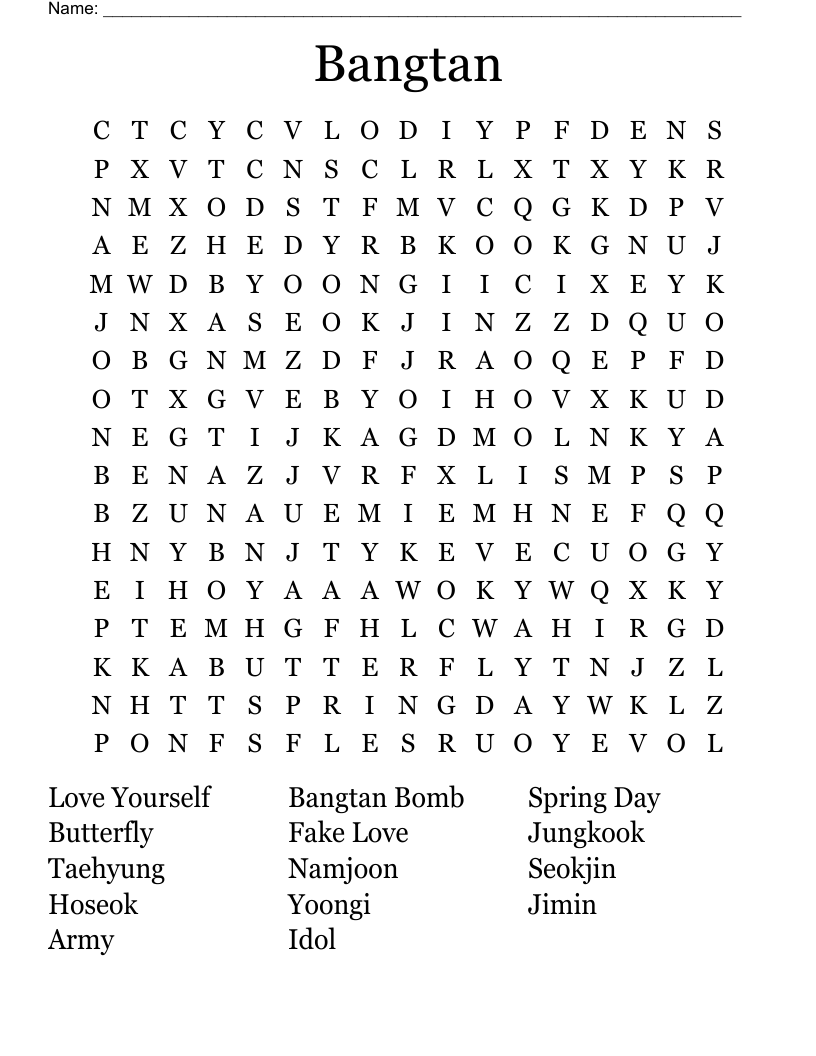 Bangtan Word Search
