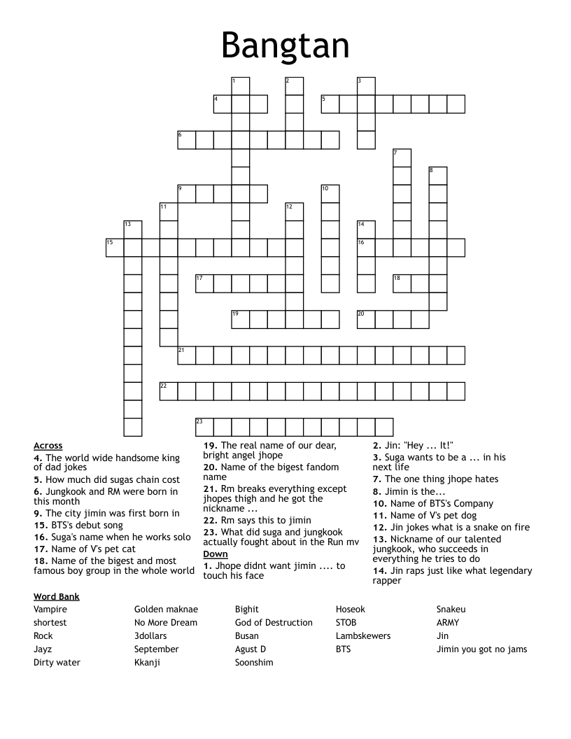 Bangtan Crossword