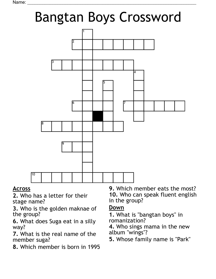 Bangtan Boys Crossword