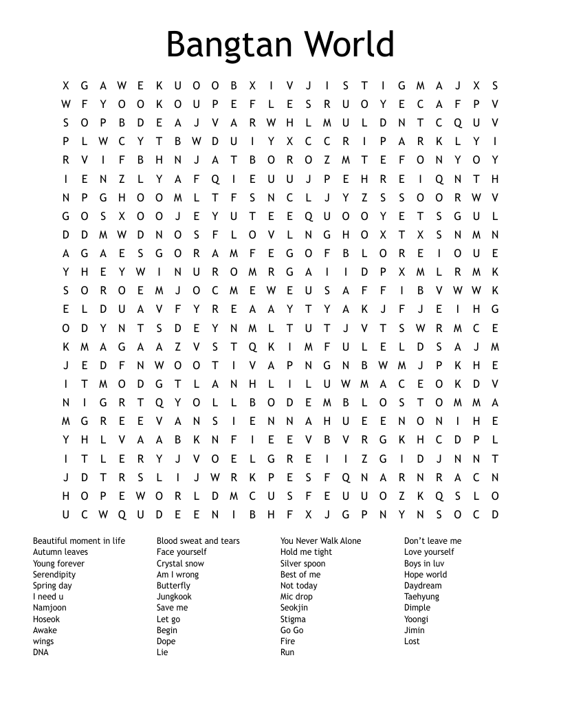 Bangtan World Word Search