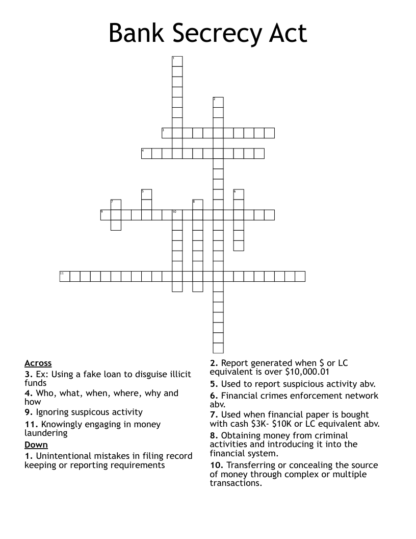 Bank Secrecy Act Crossword