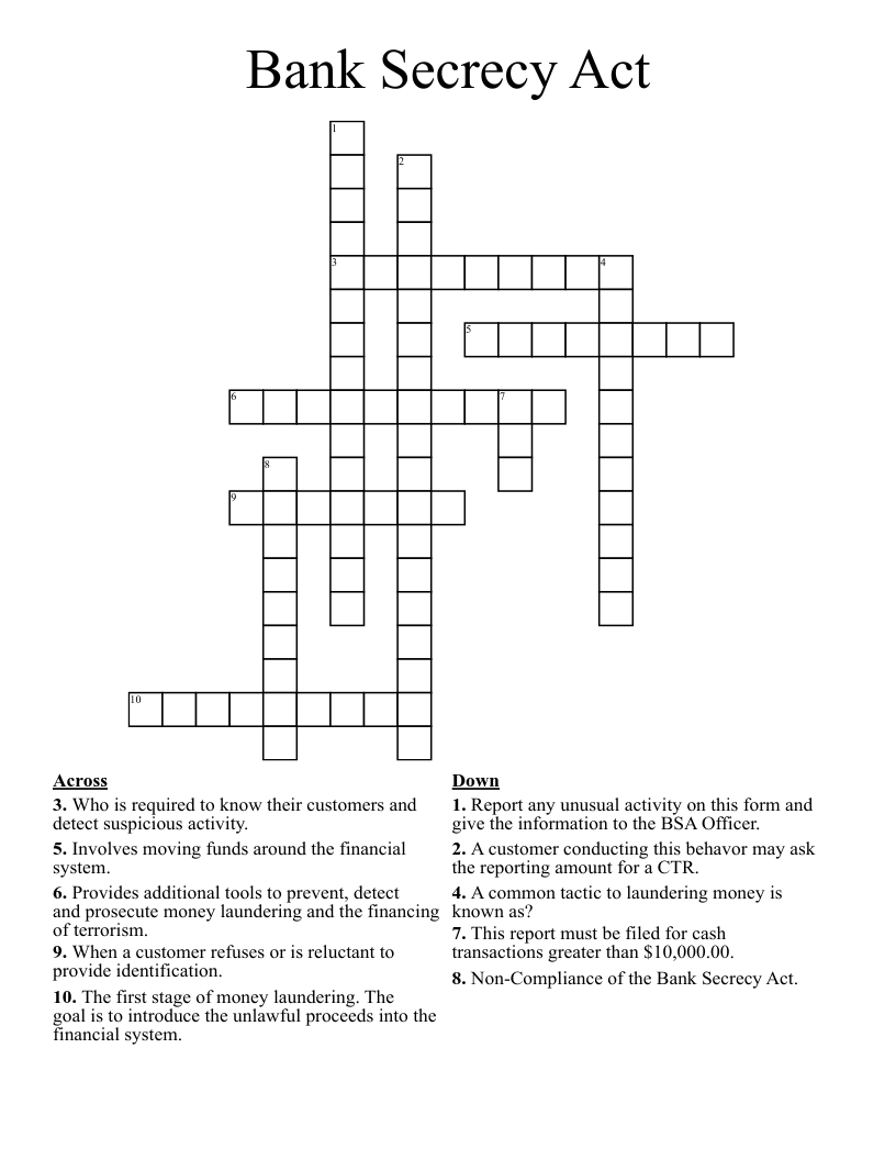 Bank Secrecy Act Crossword