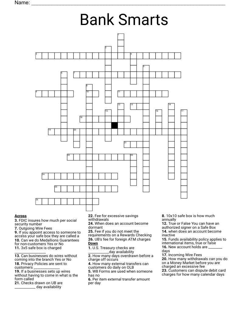 Bank Smarts Crossword