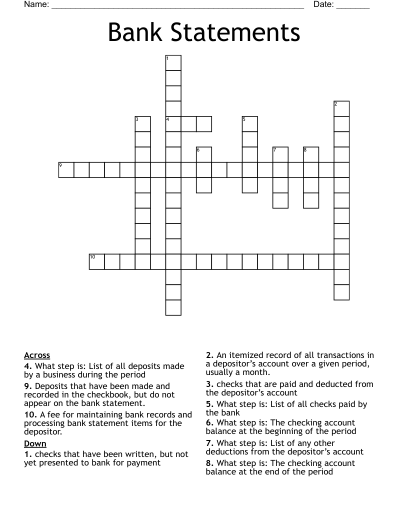 Bank Statements  Crossword