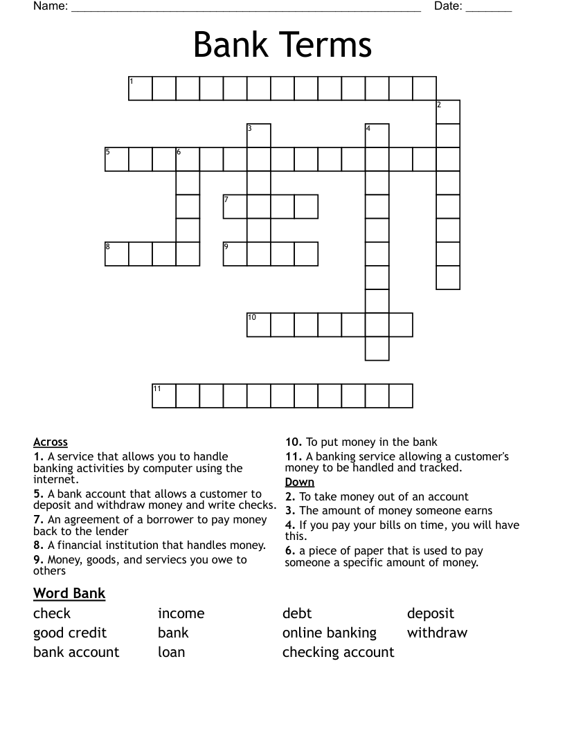 Bank Terms Crossword