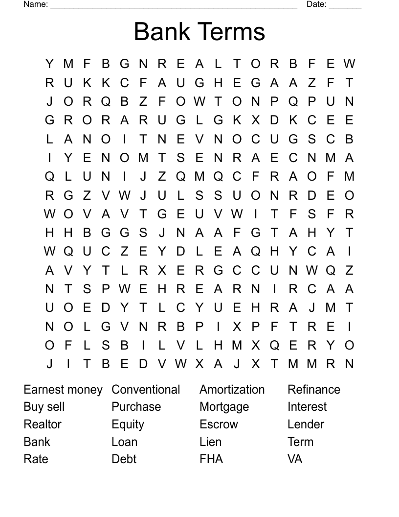 Bank Terms Word Search