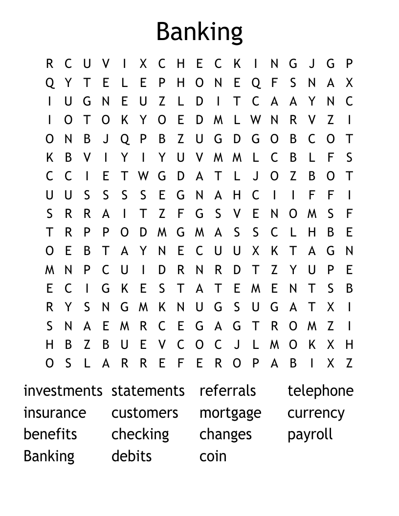 Banking Word Search