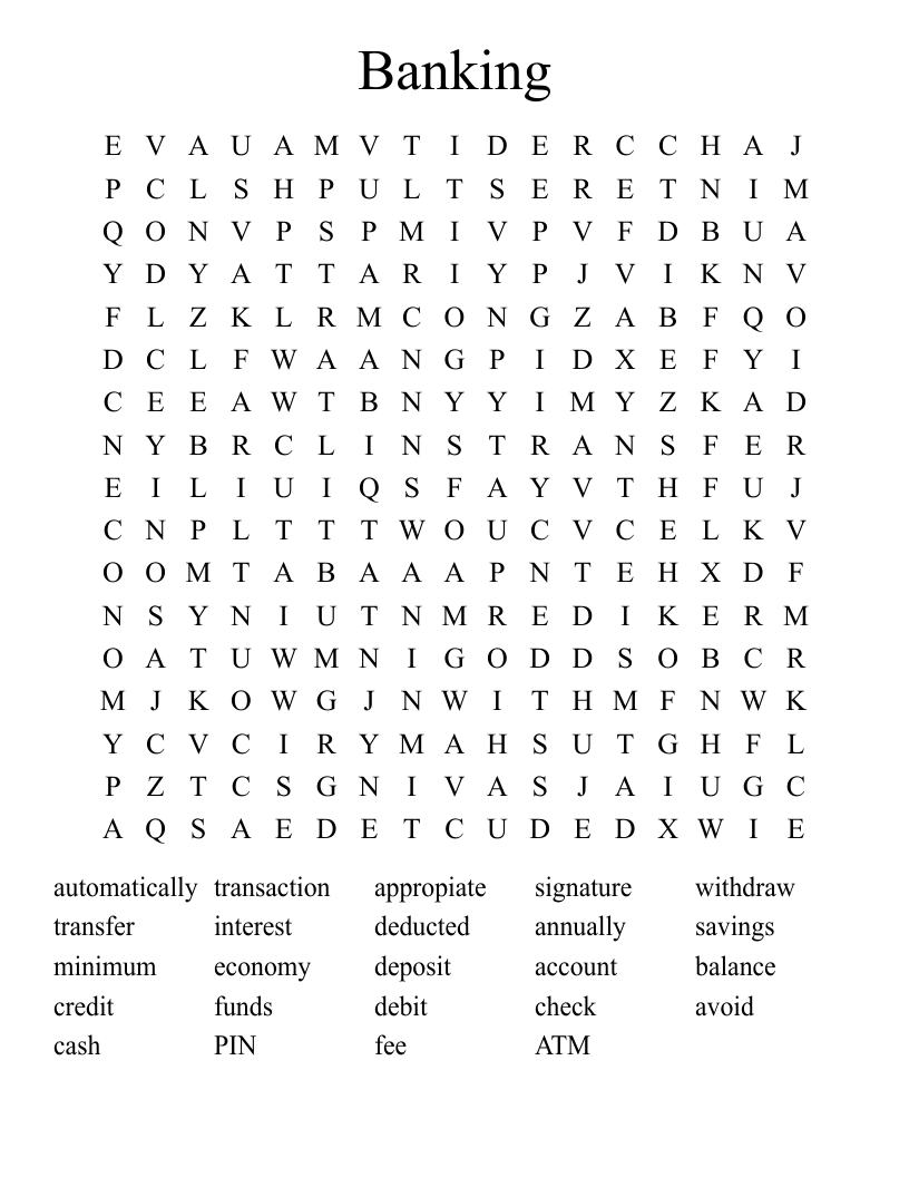 Banking Word Search