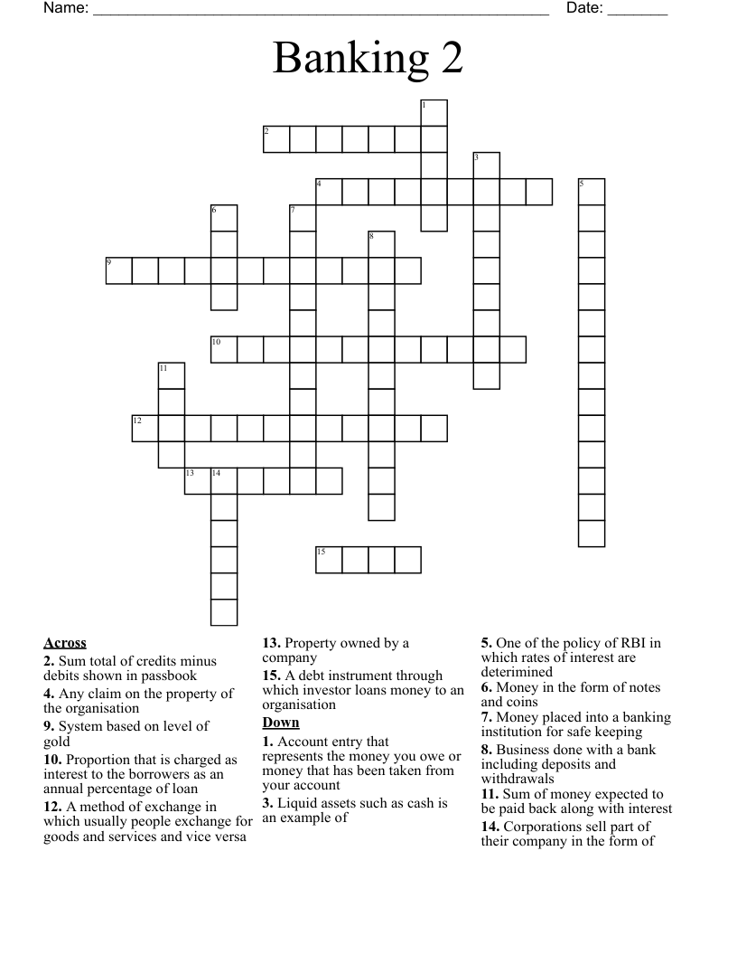 Banking 2 Crossword