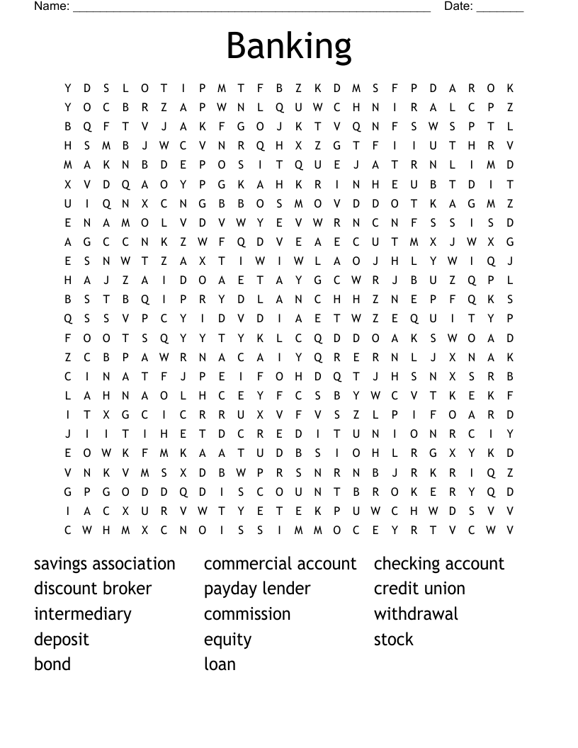 Banking Word Search