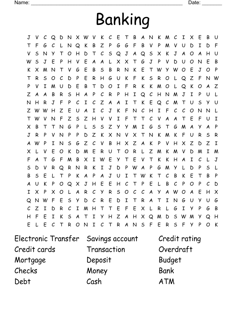 Banking Word Search
