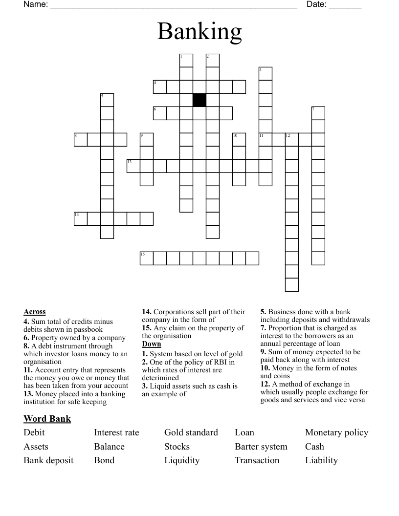 Banking Crossword