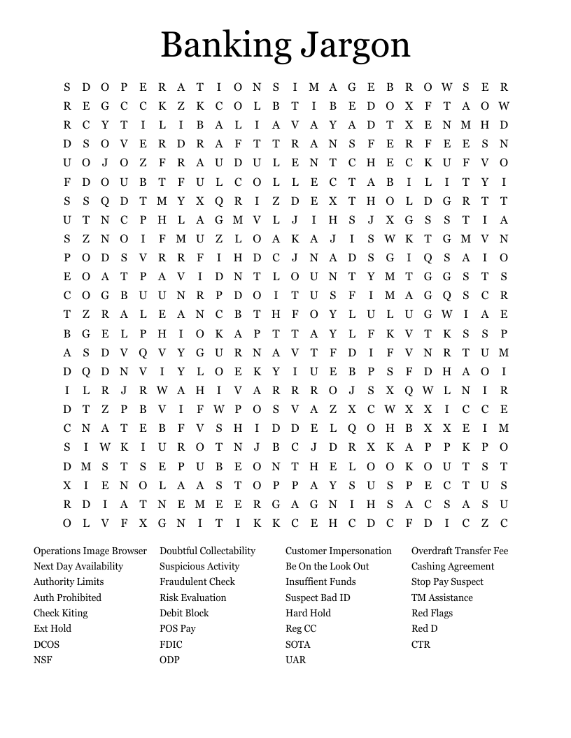 Banking Jargon Word Search
