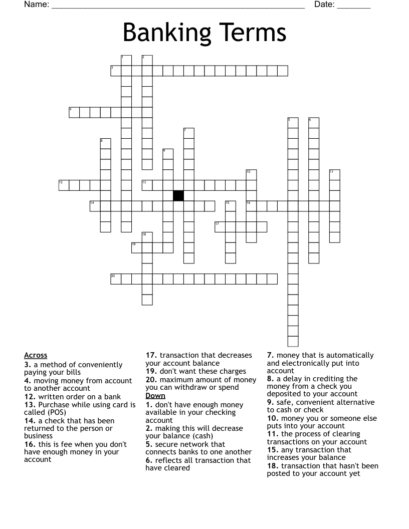 Banking Terms Crossword