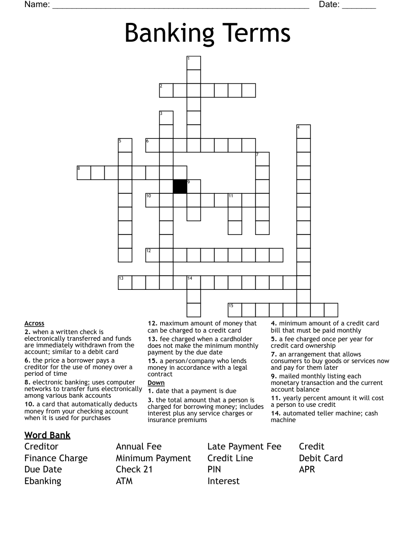 Banking Terms Crossword
