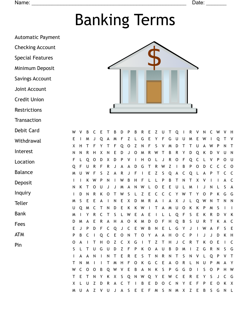 Banking Terms Word Search