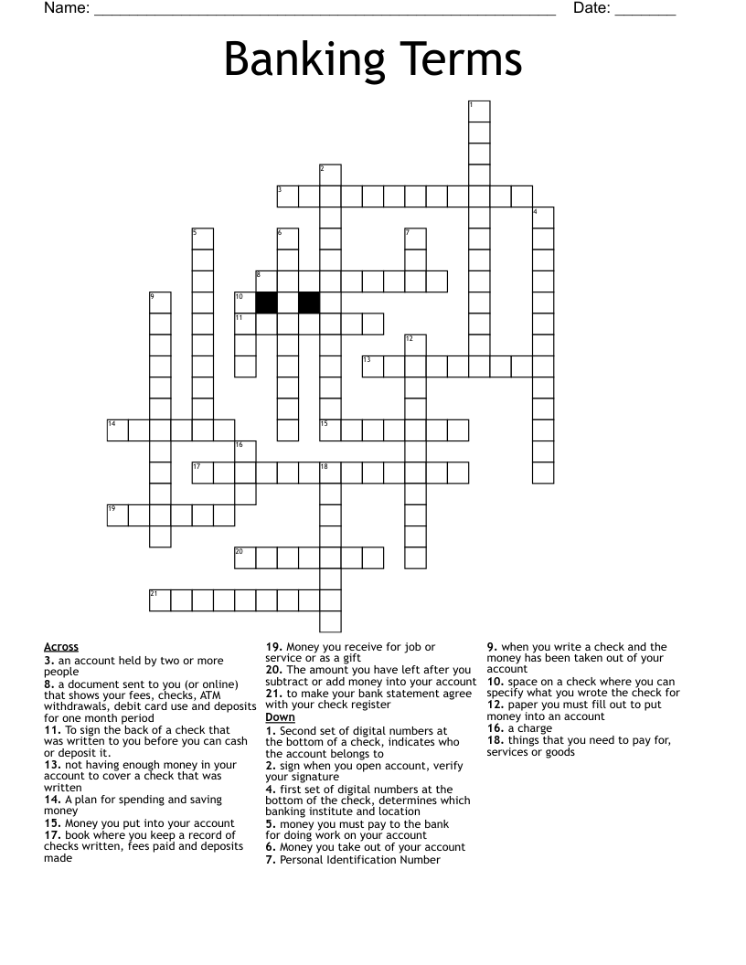 Banking Terms Crossword