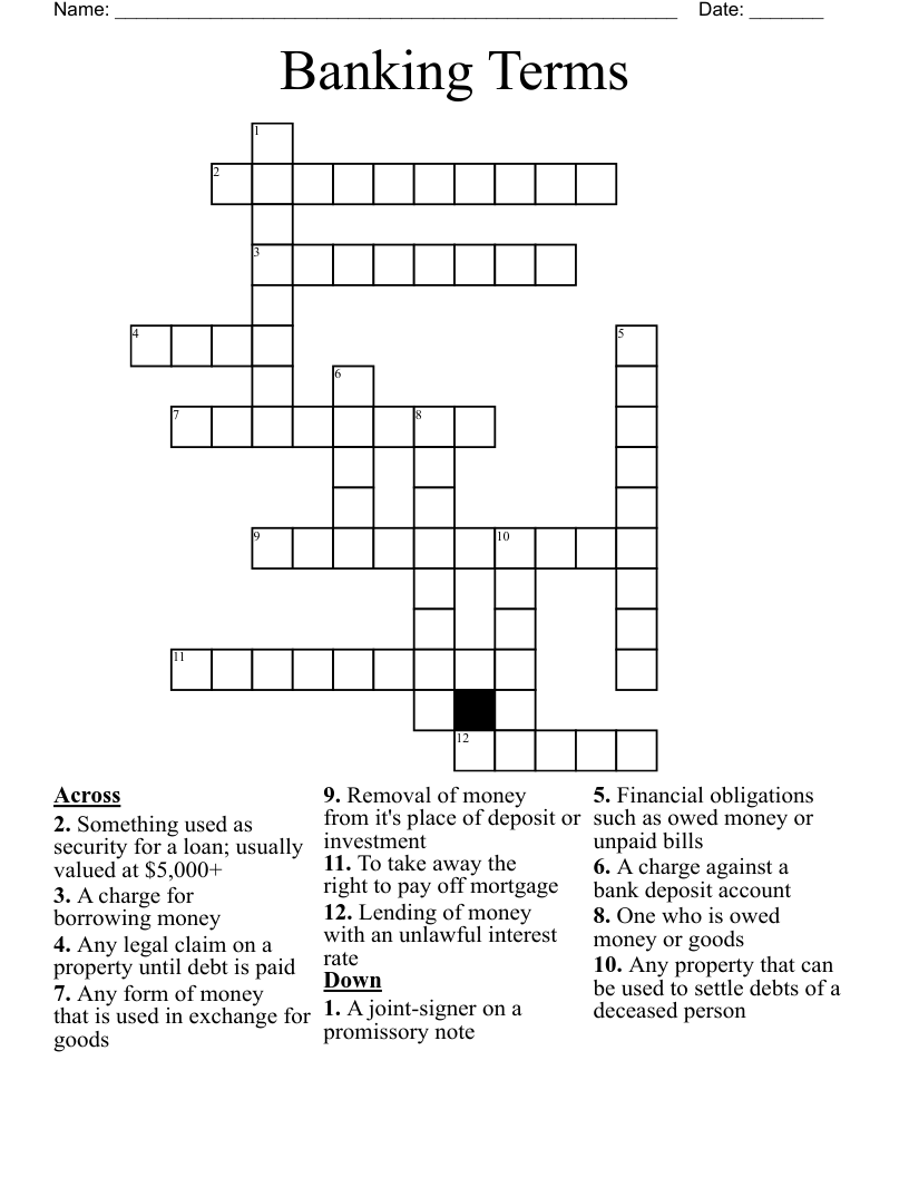 Banking Terms Crossword