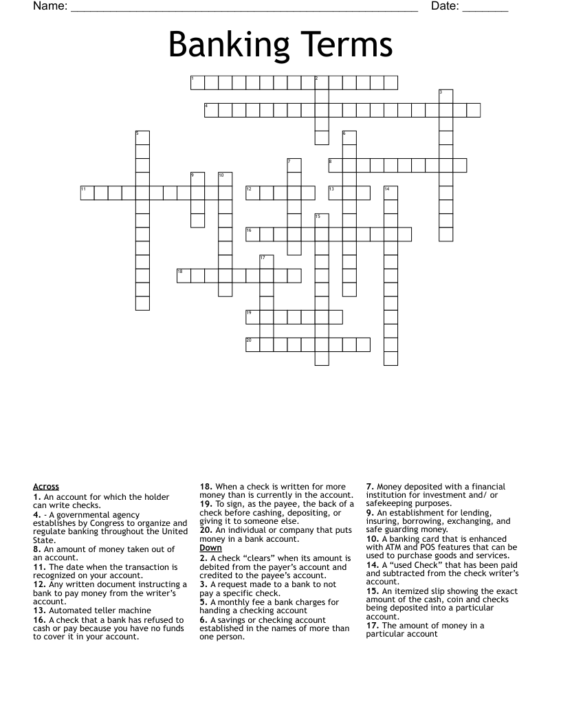 Banking Terms Crossword