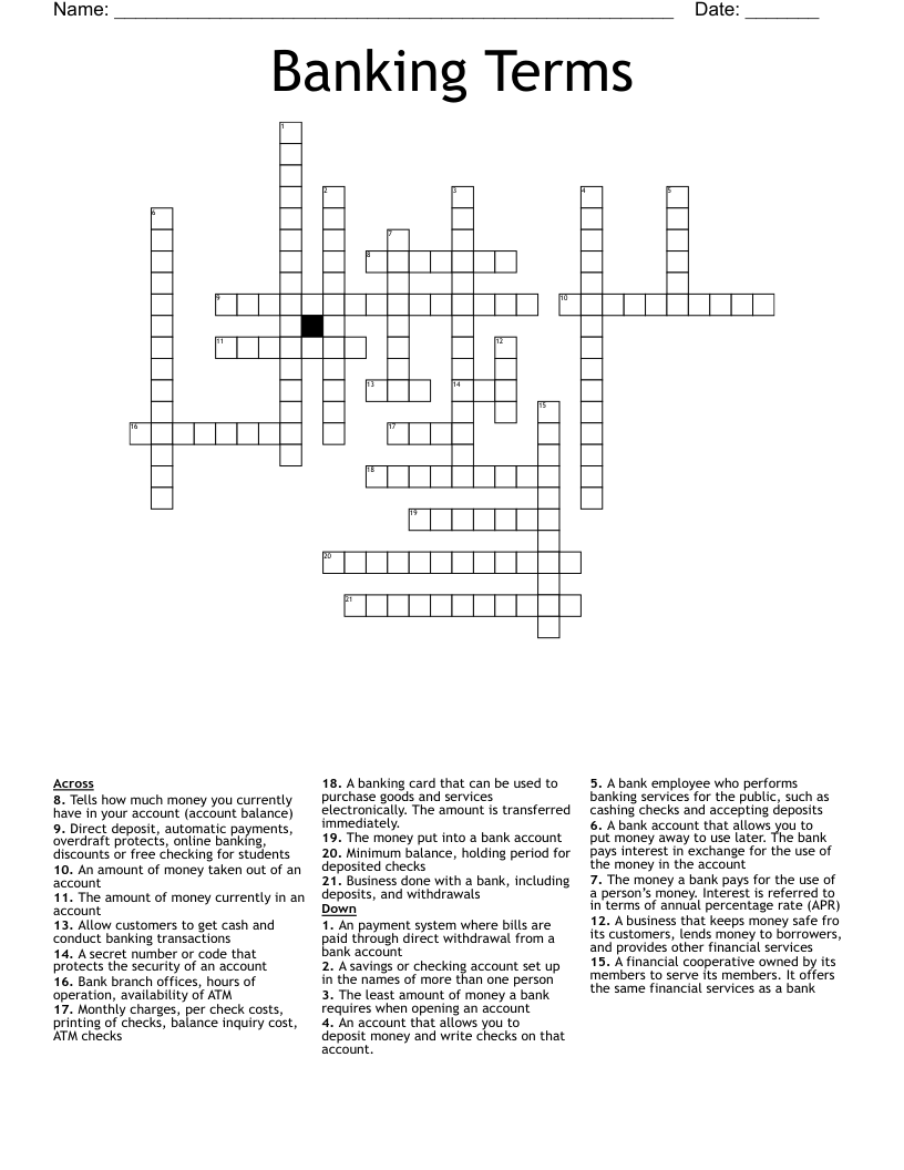 Banking Terms Crossword