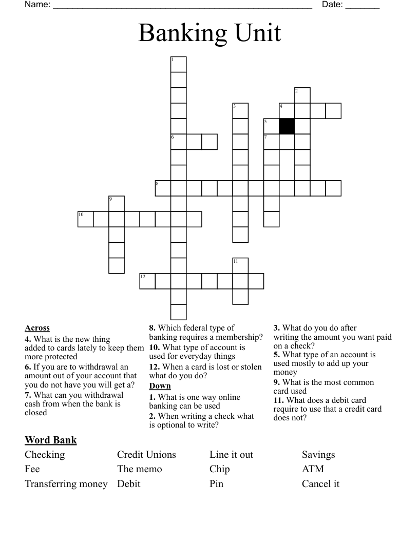 Banking Unit Crossword