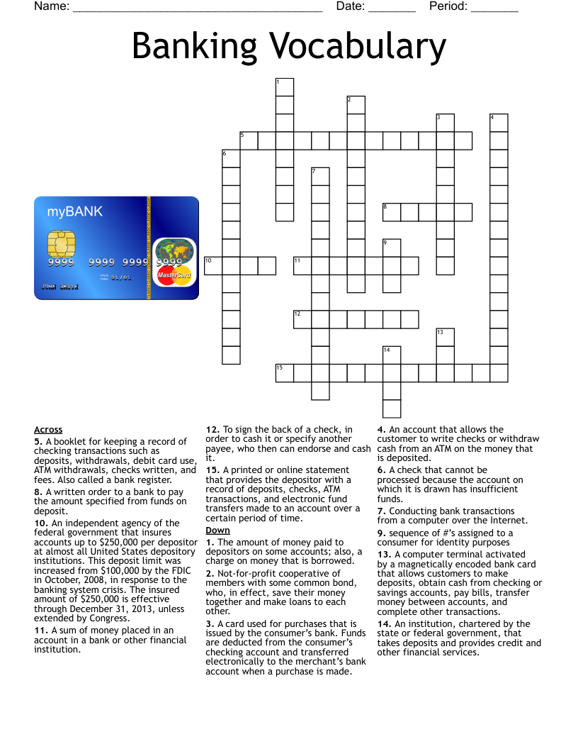 Banking Vocabulary Crossword