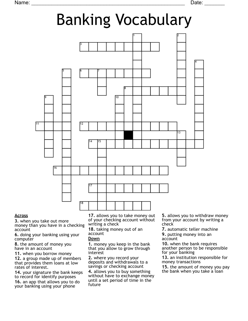 Banking Vocabulary Crossword