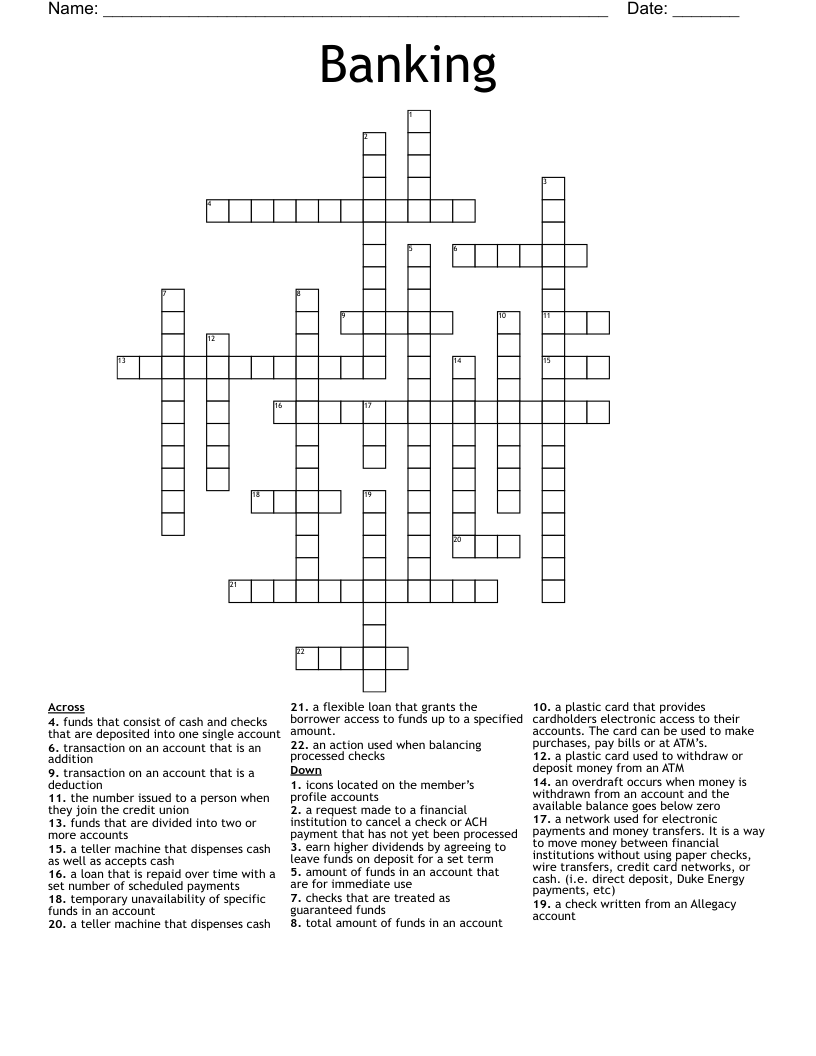 Banking  Crossword