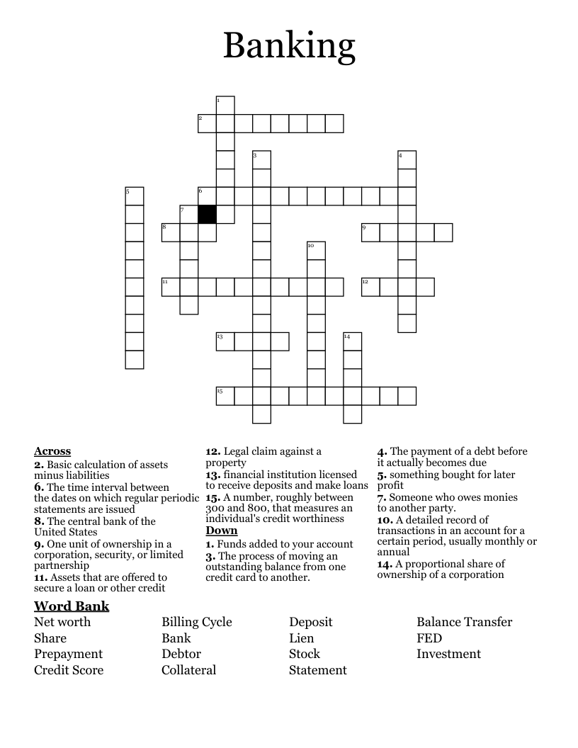 Banking  Crossword