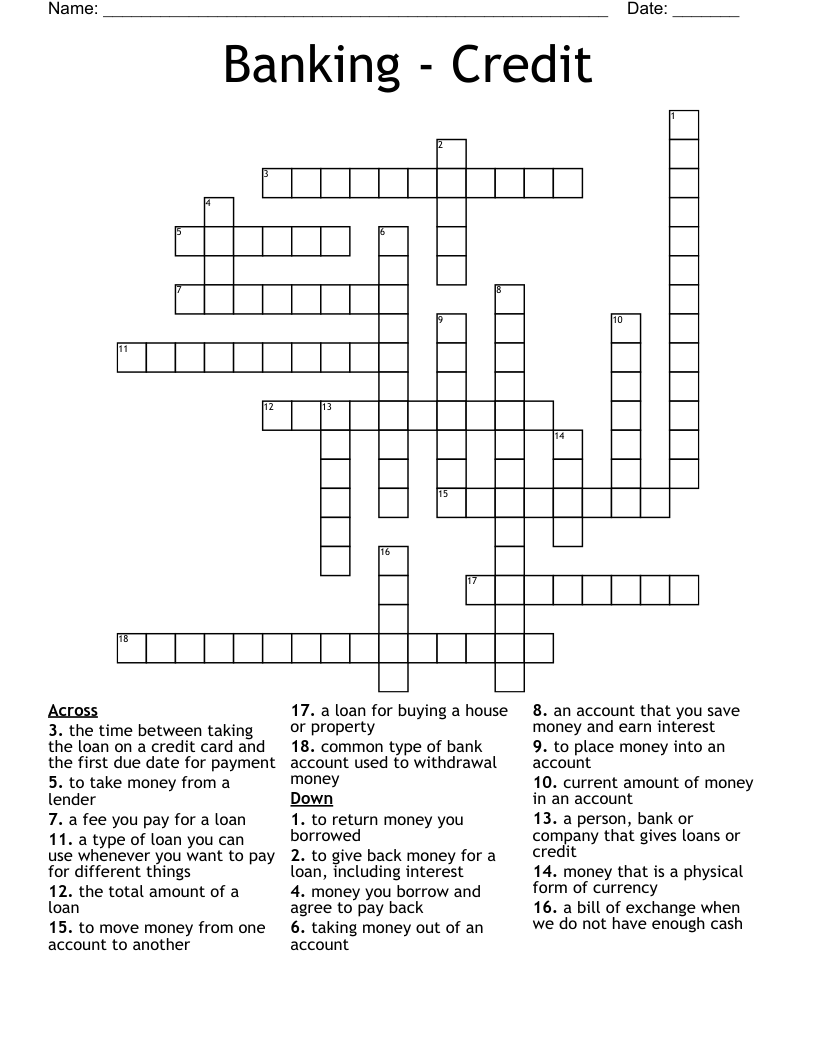 Banking - Credit Crossword