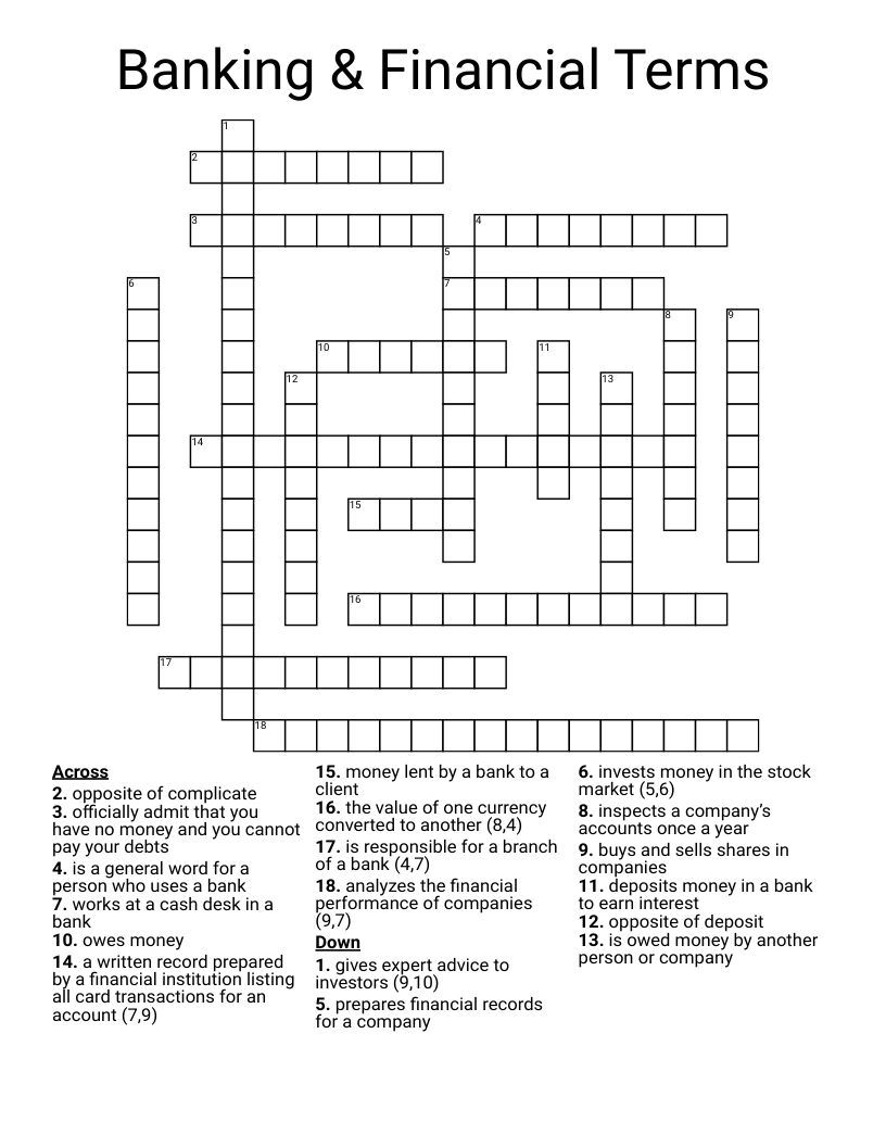 Banking & Financial Terms Crossword