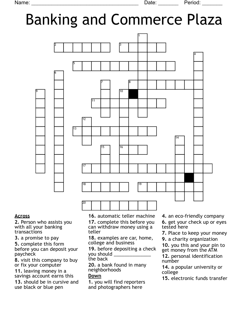 Banking and Commerce Plaza Crossword