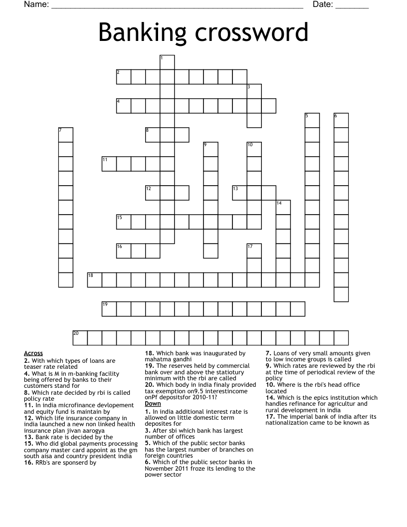 Banking crossword
