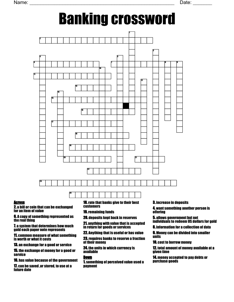Banking crossword 