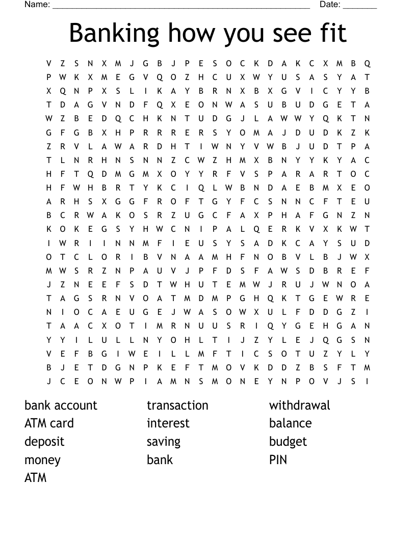 Banking how you see fit Word Search