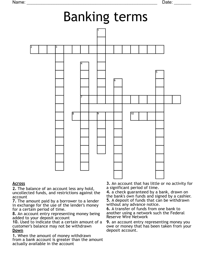 Banking terms Crossword