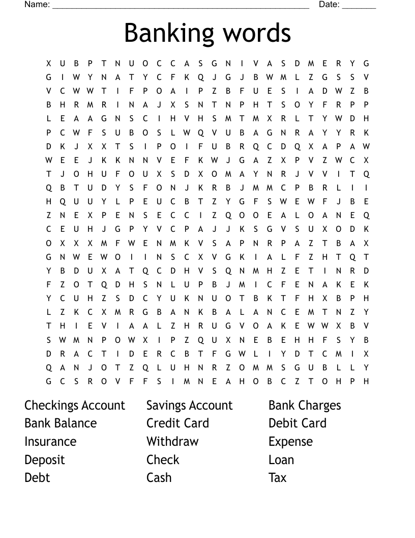 Banking words Word Search