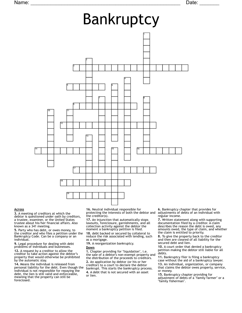 Bankruptcy Crossword