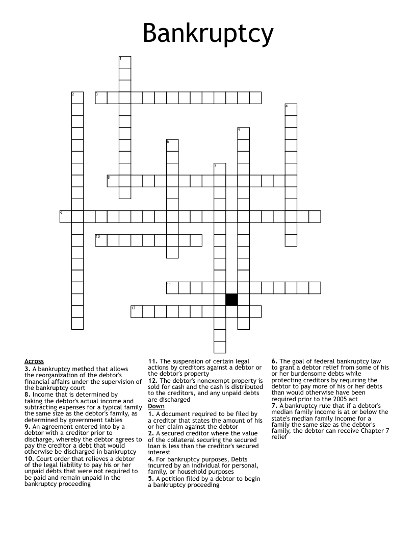 Bankruptcy Crossword