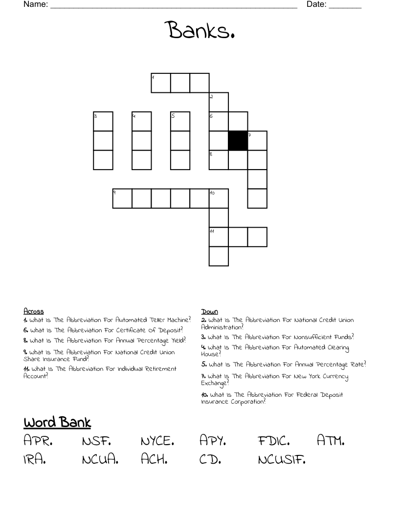 Banks. Crossword