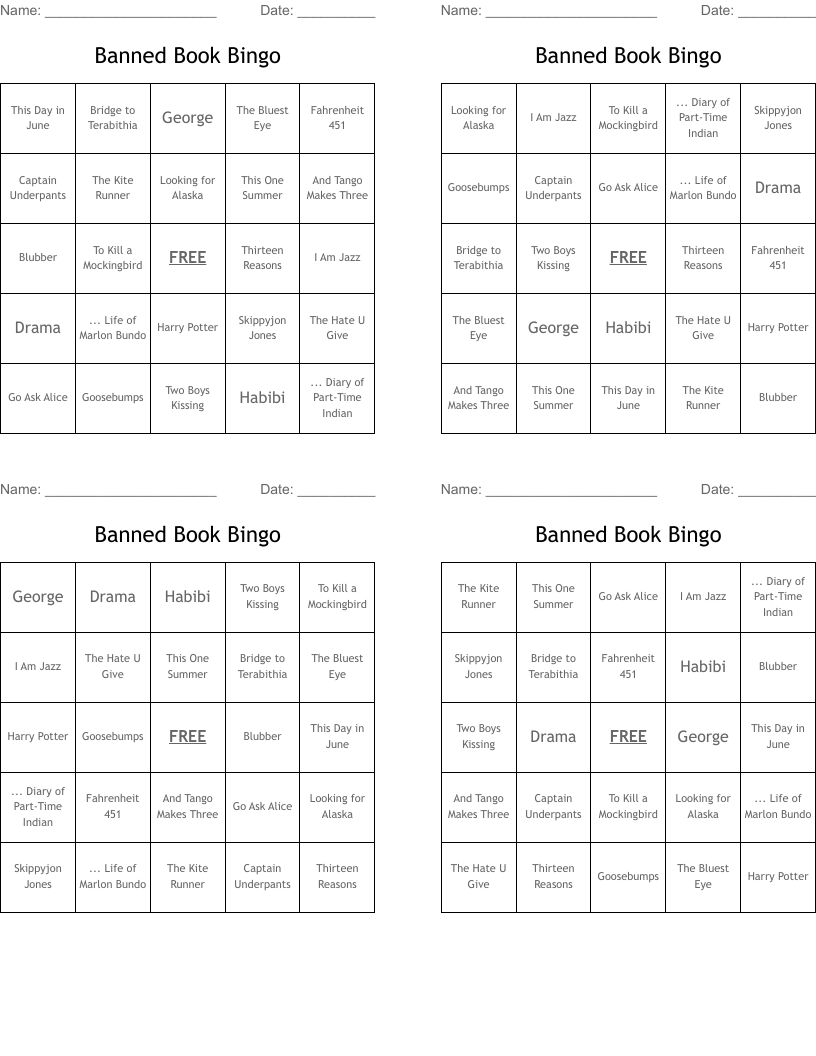Banned Book Bingo