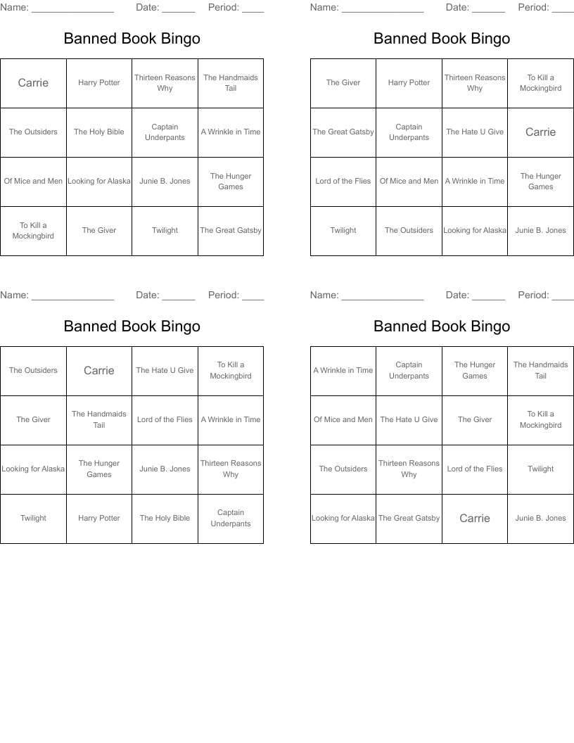 Banned Book Bingo