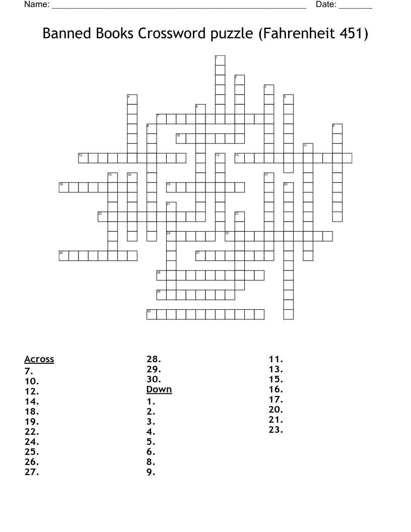 Banned Books Crossword puzzle (Fahrenheit 451)