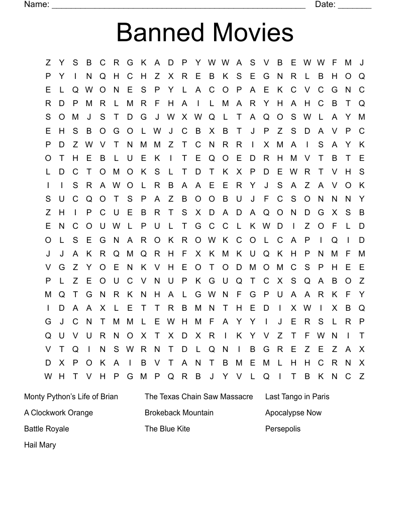 Banned Movies Word Search