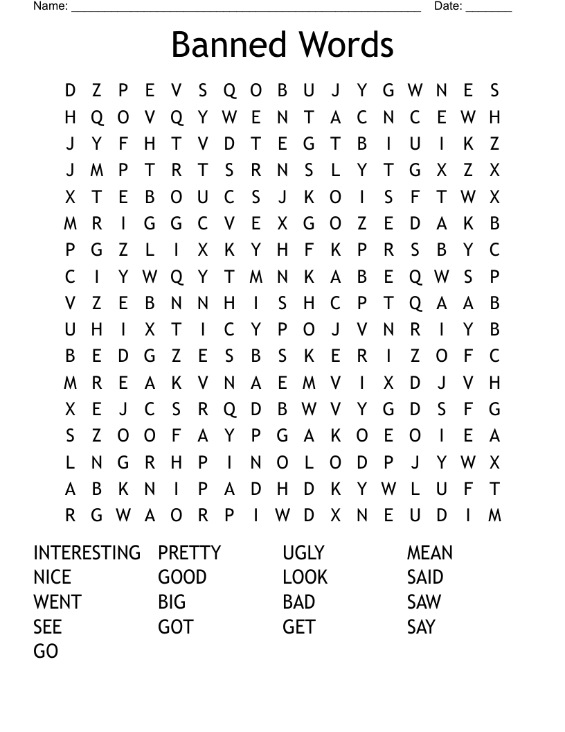 Banned Words Word Search