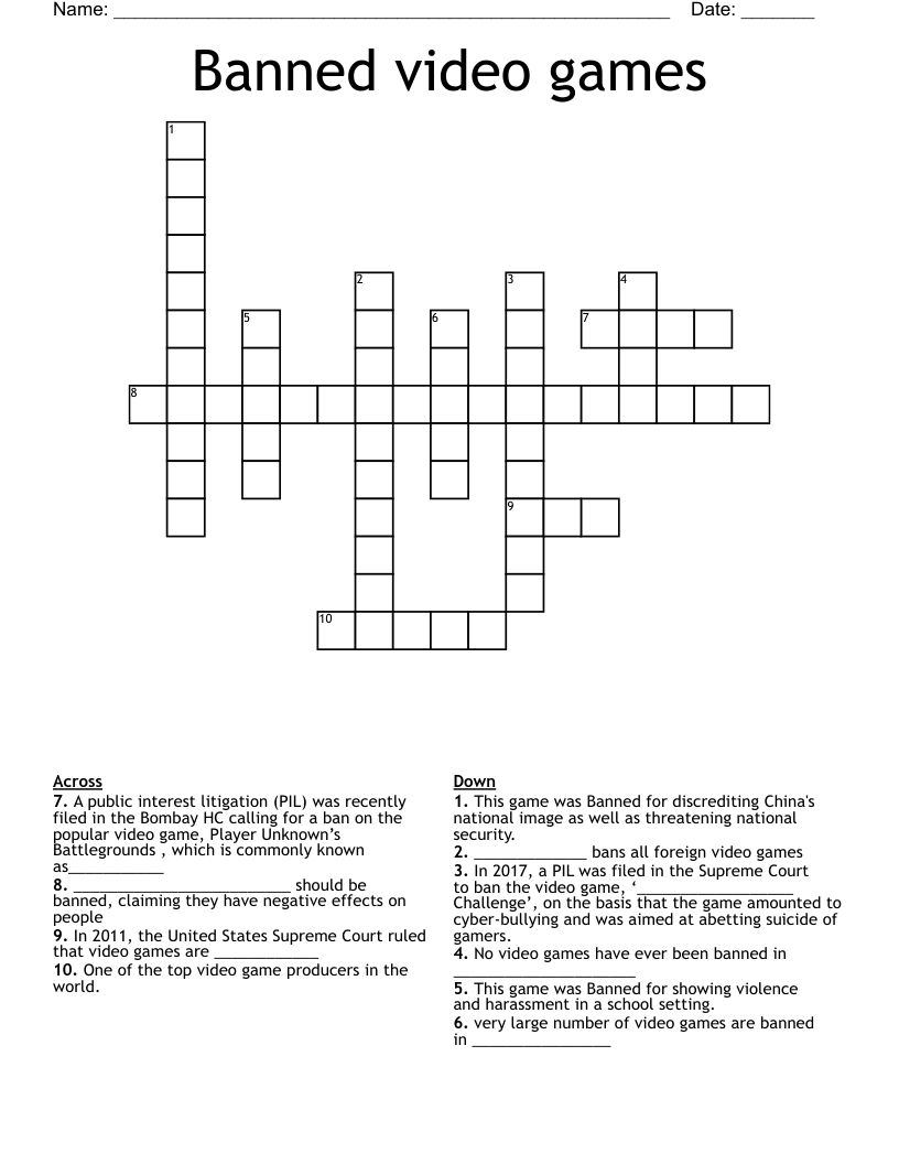 Banned video games Crossword