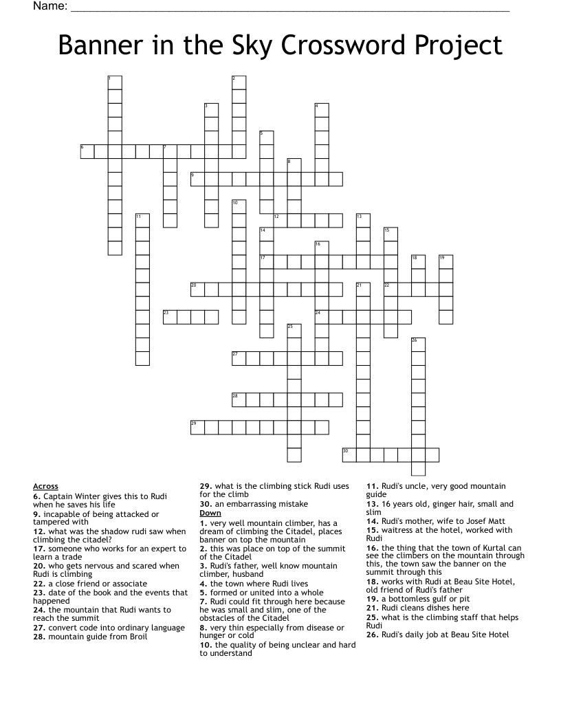Banner in the Sky Crossword Project