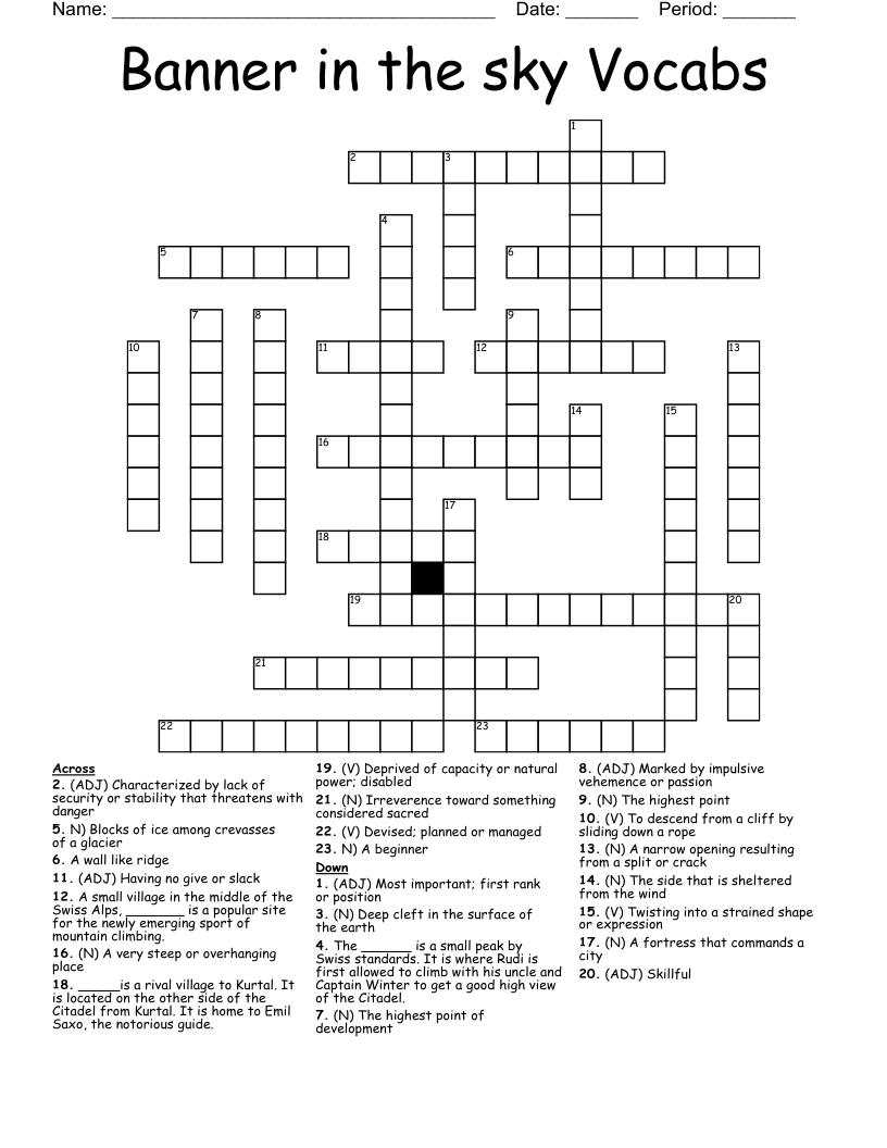 Banner in the sky Vocabs Crossword